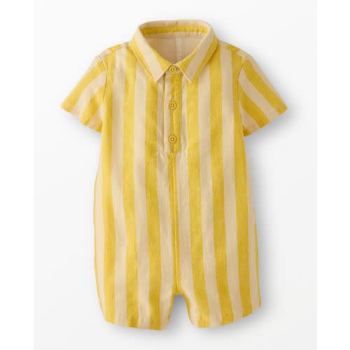 Baby Linen Romper - Ecru/Sulfur Yellow, 0-3M