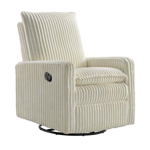 Oxford Baby Uptown Manual Upholstered Glider Recliner Rocking Chair 360° Swivel for Nursery and Living Room – Corduroy Pearl White