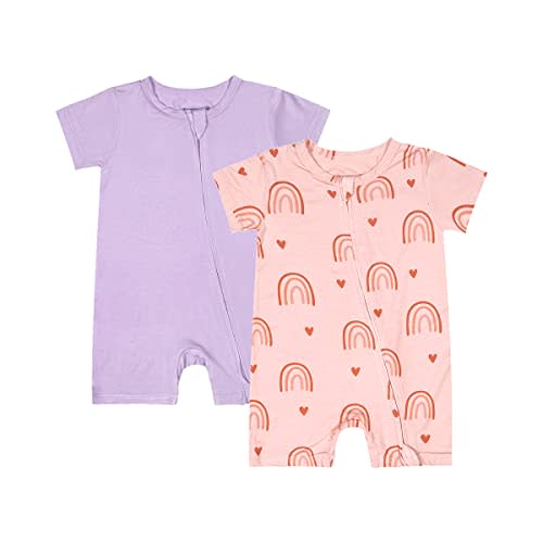 Teach Leanbh Baby Boys Girls 2 Pack Bamboo Viscose Pajamas 2 Way Zipper Short Sleeve Romper Jumpsuit Sleep and Play