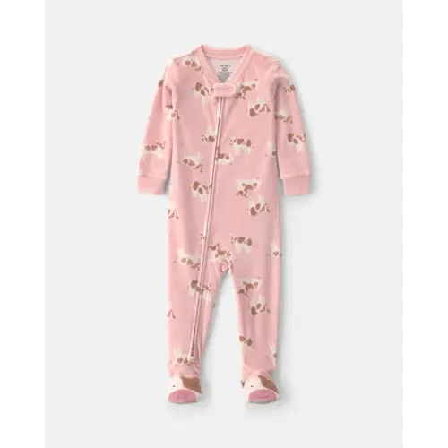 Baby Girl 1-Piece Cow 2-Way Zip DreamPlush Snug Fit Footed Pajama - Pink | Carter's