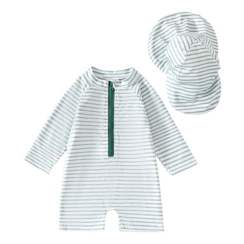 Gunia Baby Swimsuit Boy Swimwear Long Sleeve Rash Guard Upf 50 Sun With Matching Hat Infant Kids Play Bathing Suits For Beach Pool 0-3 Years