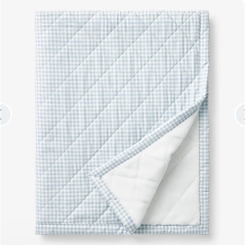 Ditsy Gingham Classic Cool Organic Cotton Percale Quilted Reversible Sherpa Stroller Blanket