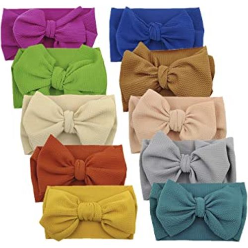 KIDOCHEESE Headbands with Bows, Big Bows Baby Girl Hairbands, 10 Pack, Soft Fabric, Adjustable Size, Hair Accessories for Newborn Infant Toddlers Kids