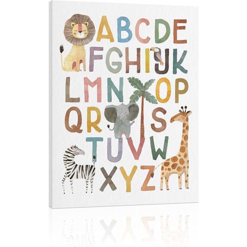 ABC Poster Nursery Wall Decor: Safari Jungle Nursery Pictures Wall Art for Kids Boys, Toddler Room Playroom Decor Baby Animal Alphabet Theme 12"x16"