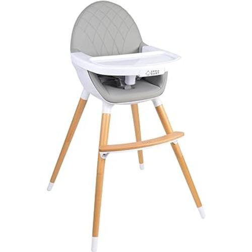 Convertible High Chair for Babies, Toddlers, Kids & Children - Wooden Highchair with Adjustable Height & Dishwasher Safe Tray - Wood Feeding & Dining Chair - Converts to Booster Seat - KoolaBaby