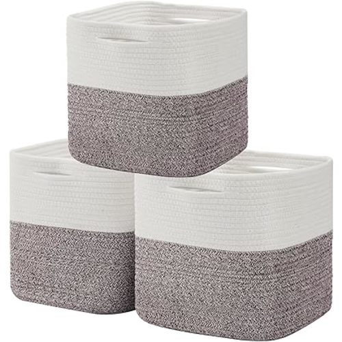 11x10.5x10.5 Inch Cotton Rope Woven Storage Baskets 3-Pack