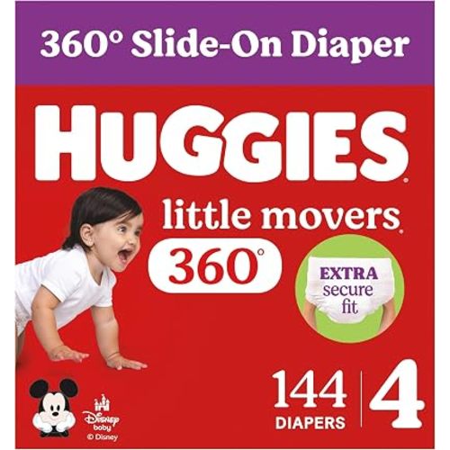 Huggies Little Movers HuggFit 360 Diapers Size 4, 144 Count (4 Packs of 36)