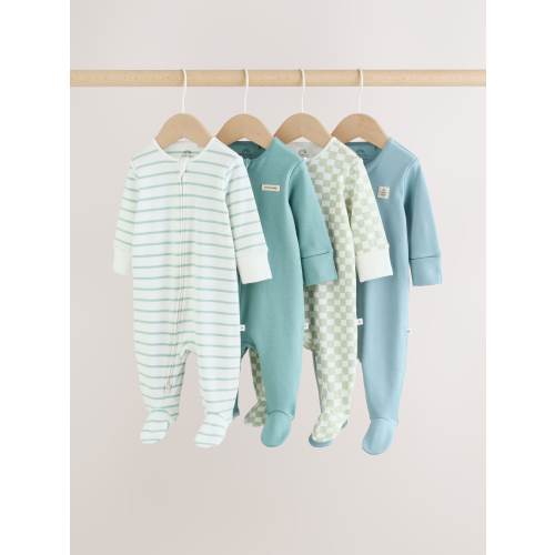 Green Two Way Zip Baby Sleepsuits 4 Pack (0mths-2yrs)