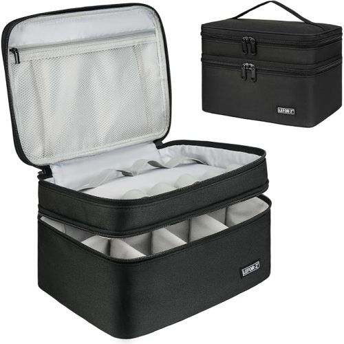 LEFOR·Z Medicine Storage Bag,Double Layers Pill Bottle Organizer Bag Empty | Medical Supplies Bag with Lockable Zipper & Adjustable Divider,Medication Travel Carrying Bag for Pills,Vitamins,Black