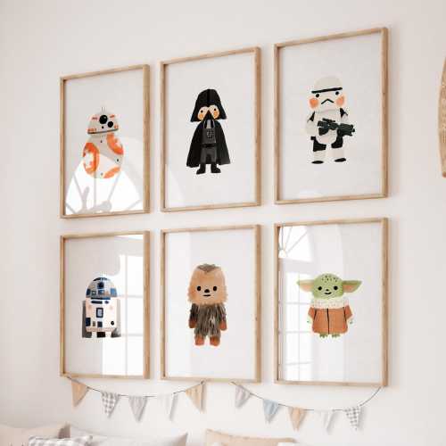 6 Star Wars Nursery Prints - Star War Wall Art - Star Wars Kids Room Decor - Yoda - Darth Vader -Chewbacca - Cute Watercolor Printable Set