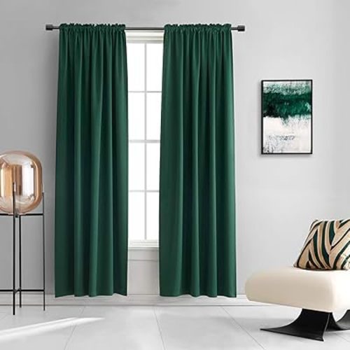 DONREN Christmas Dark Green Blackout Thermal Insulating Window Curtain Panels for Bedroom -Room Darkening 84 inch Length Rod Pocket Drapes for Living Room (Emerald Green,42 x 84 inches Long,2 Panels)