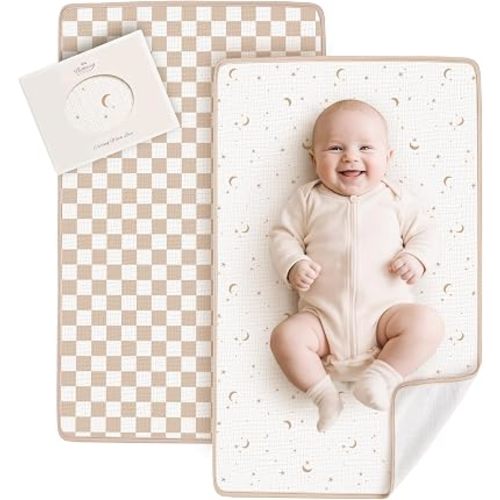 Konssy 2 Pack Waterproof Muslin Portable Changing Pad, Diaper Changing Mat