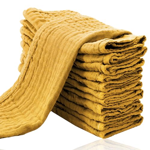 Cute Castle 12 Pack Muslin Burp Cloths for Baby - Ultra-Soft 100% Cotton Baby Washcloths - Large 20'' by 10'' Super Absorbent Milk Spit Up Rags - Burpy Cloths for Unisex, Boy, Girl - Honey