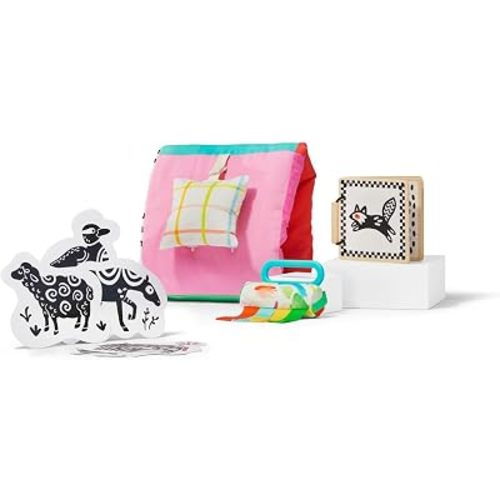 Lovevery, Explore on the Floor Mini Kit, Sensory Toys & Board Book for Newborns, Perfect Baby Registry Gift for Multi-Sensory Developmental Play Set for Early Learning & Tummy Time, 0+ Months