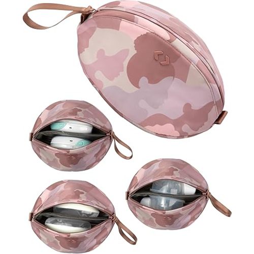 Wearable Breast Pump Bag - Fits Elvie, Willow, Momcozy and All Others - Beige Small Pump Bag with Wrist Strap – Hands-Free Pump Carrying Case and Storage for Travel