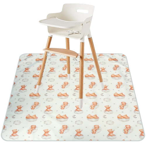 Dznils Baby Splat Mat for Under High Chair, Waterproof Non-Slip Bear Pattern Floor Mat, 43" x 43"