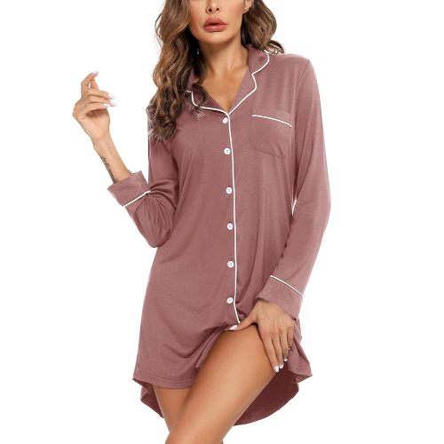 Anjue Pajama Nightgowns for Women Button Down Pajamas Tops Short/Long Sleeve Sleepwear Sleep Shirts Nightdress S-XXL
