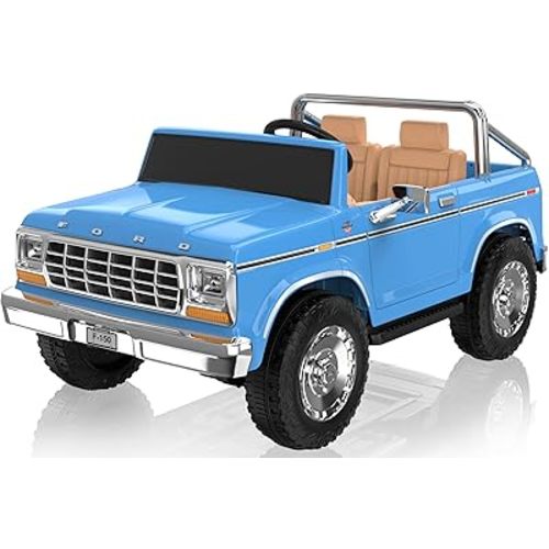 ANPABO Licensed Ford F-150 24V 2 Seater Ride on Car for Kids, 4x100W Motors for All-Terrain Electric Car with Parental Remote, Retro Style, 3-Speeds, Large Storage Box, Music Player, Aged 3-8, Blue