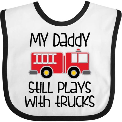 inktastic Firefighter Daddy Plays with Trucks Baby Bib
