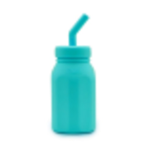 Silicone Bottle with Straw - Blue