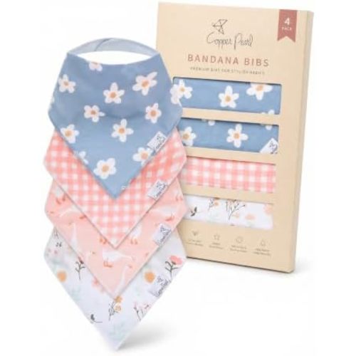 Copper Pearl Baby Bibs 4 Pack, Printed Bandana Drool Bibs for Baby Girl & Boy, Soft Cotton Drooling Teething Bibs