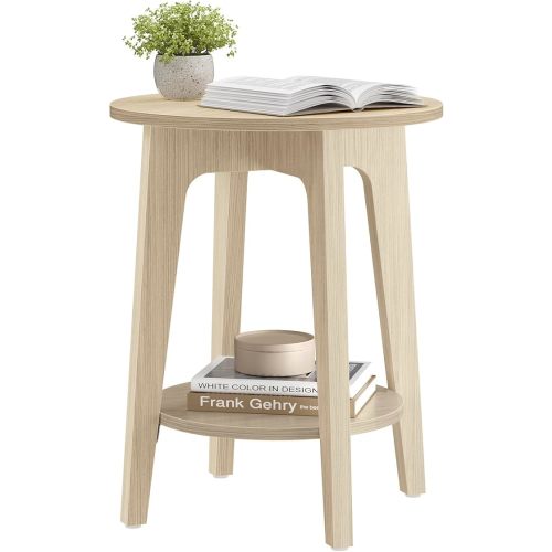 VASAGLE MAEZO Collection - Side Table, 2-Tier Small Round End Table, Nightstand with Tapered Legs, Curved Transitions, for Small Spaces, Living Room, Bedroom, Natural Beige ULET283N01