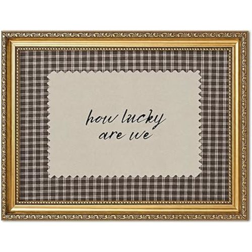 How Lucky Are We Wall Art, Vintage Gold Framed Inspirational Quote Pictures Wall Decor, Funky Gingham Paintings Canvas Prints Trendy Home Decor for Living Room Bedroom Dorm Office 8x10 inch