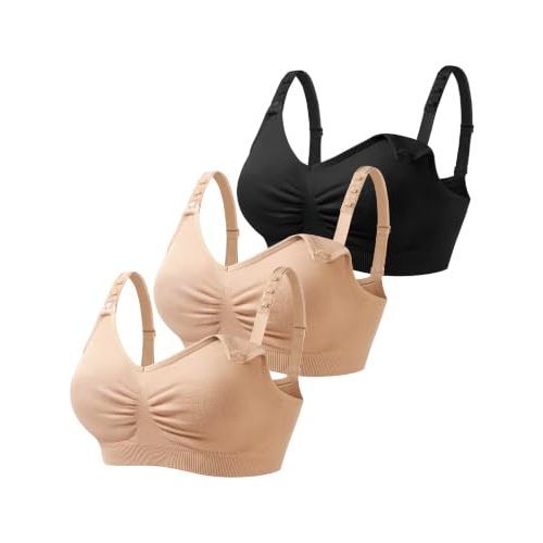 HOFISH 3PACK Full Bust Seamless Nursing Maternity Bras Bralette S-XXL with Extra Bra Extenders & Clips