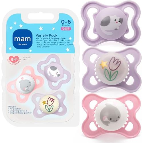 MAM Pacifier 0-6 Months Variety Pack, BPA-Free, Silicone Nipple, 3 Pack