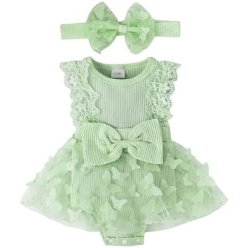 Baby Girl Summer Clothes Cute Newborn Girl Outfits Sleeveless Lace One Piece Romper + Headband 2pcs Set 0-12 Months