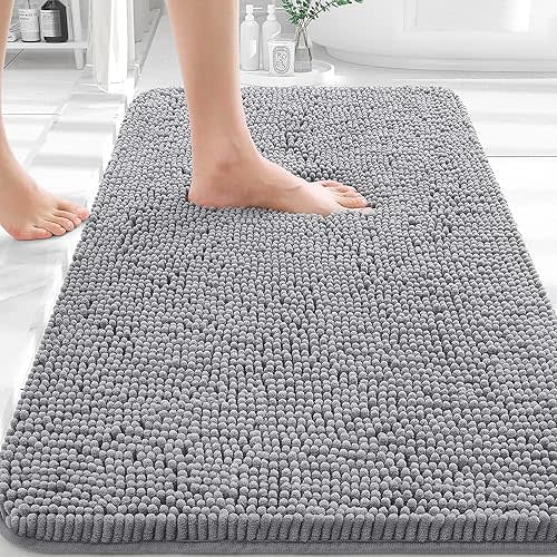 OLANLY Bathroom Rugs 30x20, Extra Soft Absorbent Chenille Bath Rugs, Rubber Backing Quick Dry, Machine Washable Bath Mats for Bathroom Floor, Tub and Shower, Home Decor Accessories, Grey