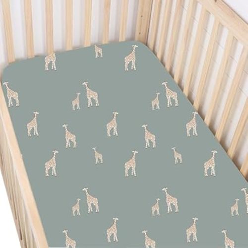 gunamuna Crib Sheet – Ultra-Soft, Breathable Fitted Sheet for Standard Cribs, Cozy Sleep Surface for Babies and Toddlers, Giraffe Moss
