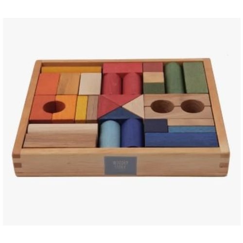 Wooden Blocks in Tray - 30 pcs Rainbow | Blocks- Blue Otter Toys