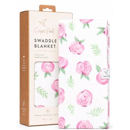 Copper Pearl Swaddle Blankets for Newborns | Soft Stretchy Receiving Blankets for Boys and Girls | Large 46 x 46 Inch Baby Blankets | Lightweight and Breathable Swaddles | Floral Grace