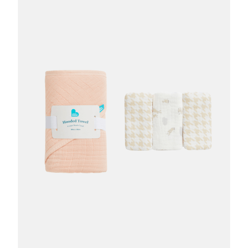 Baby Bath Bundle | Hooded Towel, Wash Cloth | Blush