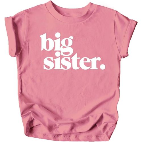 Bold Big Sister Colorful Sibling Reveal Announcement T-Shirt for Baby and Toddler Girls Sibling Outfits