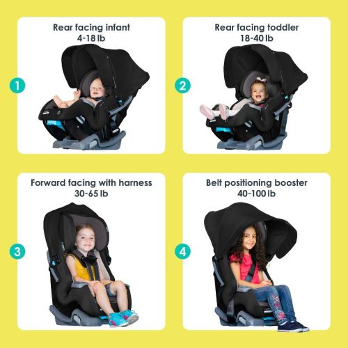 Baby Trend Cover Me 4-in-1 Convertible Car Seat - Madrid Tan: Extendable Canopy, Fits 3 Car Seats Across