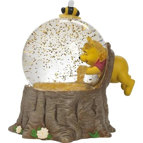 Pooh Bear Musical Snow Globe Collectible Honey Scene Figurine with Wind-Up Music Box, 5.5 Inch Resin and Glass Display Decoration, Holiday Birthday Gift for Fans and Collectors