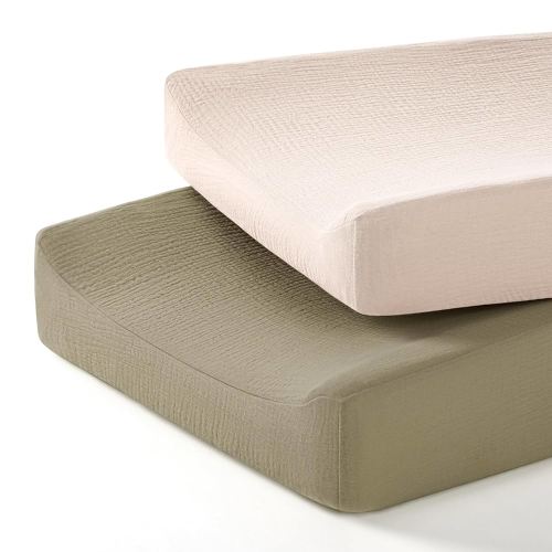 lulumoon Baby Changing Pad Cover: Muslin Diaper Changing Table Pad Cover - Changing Pad Sheets for Girls Boys (Olive+Cream)
