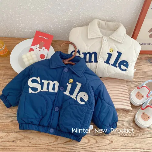 Winter Children's Clothing Baby Boys Smile Jacket Coats Kids Cotton Clothes Toddler Girls Lapel Outerwear Embroidery Tops 0-6Yrs - AliExpress