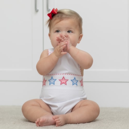 Unisex Henry Sunsuit in Striped Stars | Over The Moon