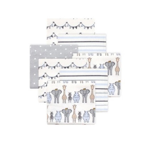 Luvable Friends Hudson Baby Flannel Receiving Blankets 7pk, Royal Safari Wildlife