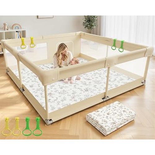 Uanlauo Baby Playpen with Mat, 59×59in Playpen for Babies and Toddlers