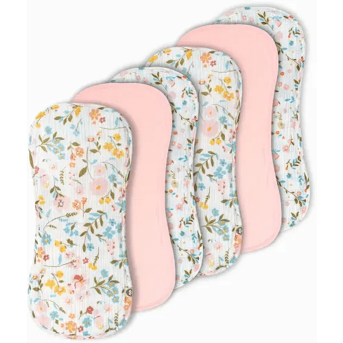 Muslin Burp Cloths for Baby Girl Set, 6 Pack 20"x9" 100% Cotton Burp Cloths Baby Girl, Large Absorbent Burping Cloth for Babies, Soft Muslin Baby Washcloths, Nursery Gift Set Pink Floral Design