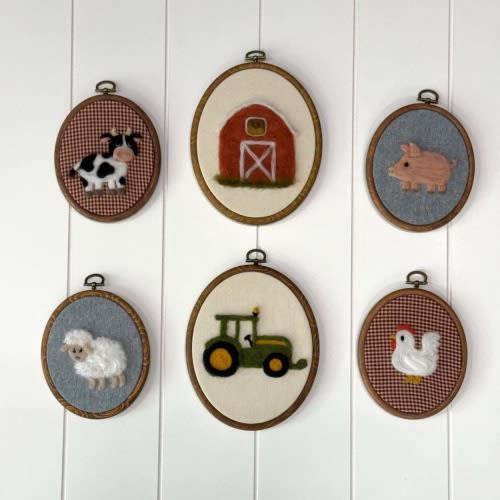 Needle Felted Farm Animals Nursery Decor Set – Barn, Tractor, Cow, Pig, Sheep, Chicken Keepsake