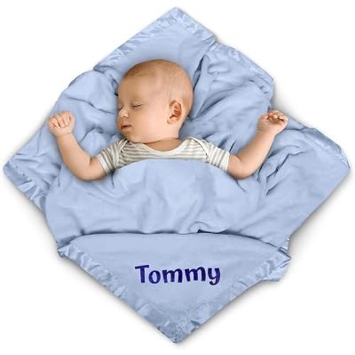 Personalized Baby Blanket with Name & Birth Date Receiving Blankets for Boys & Girls - 36"x36" Soft and Breathable Swaddle Blanket - Baby Shower or Newborn Gifts - Baby Blue