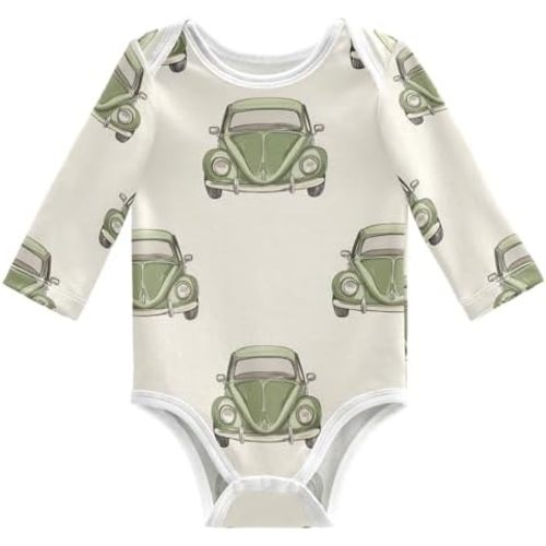 vvfelixl Baby Bodysuits Avocado Green Beetle Car Long Sleeve Cotton Baby Clothes for Boys Girls 0-3M