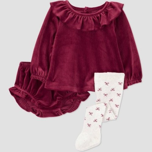 Carter's Just One You® Baby Girls' 3pc Holiday Ruffle Tunic and Shorts Set with Tights - Red 6M