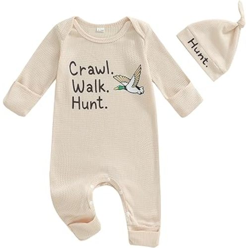 SAYOO Infant Baby Boy Girl Mallard Duck Romper Jumpsuit Green Duck Embroidery One Piece Waffle Overalls Hunting Baby Clothes