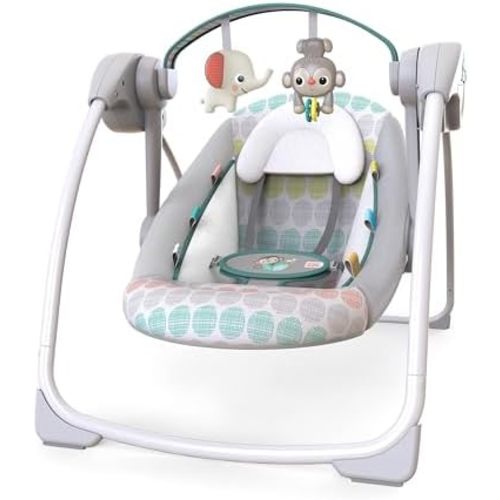 Bright Starts Portable Automatic 6-Speed Baby Swing with Adaptable Speed, Taggies, Music, Removable-Toy-Bar, 0-9 Months 6-20 lbs (Whimsical Wild)